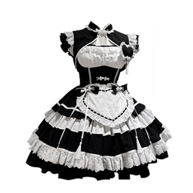 100.00kg Spring Festival Lantern Festival Chinese Maid Costume New Chinese Style Cheongsam Lolita Uniform Dress Export Extra Large Size