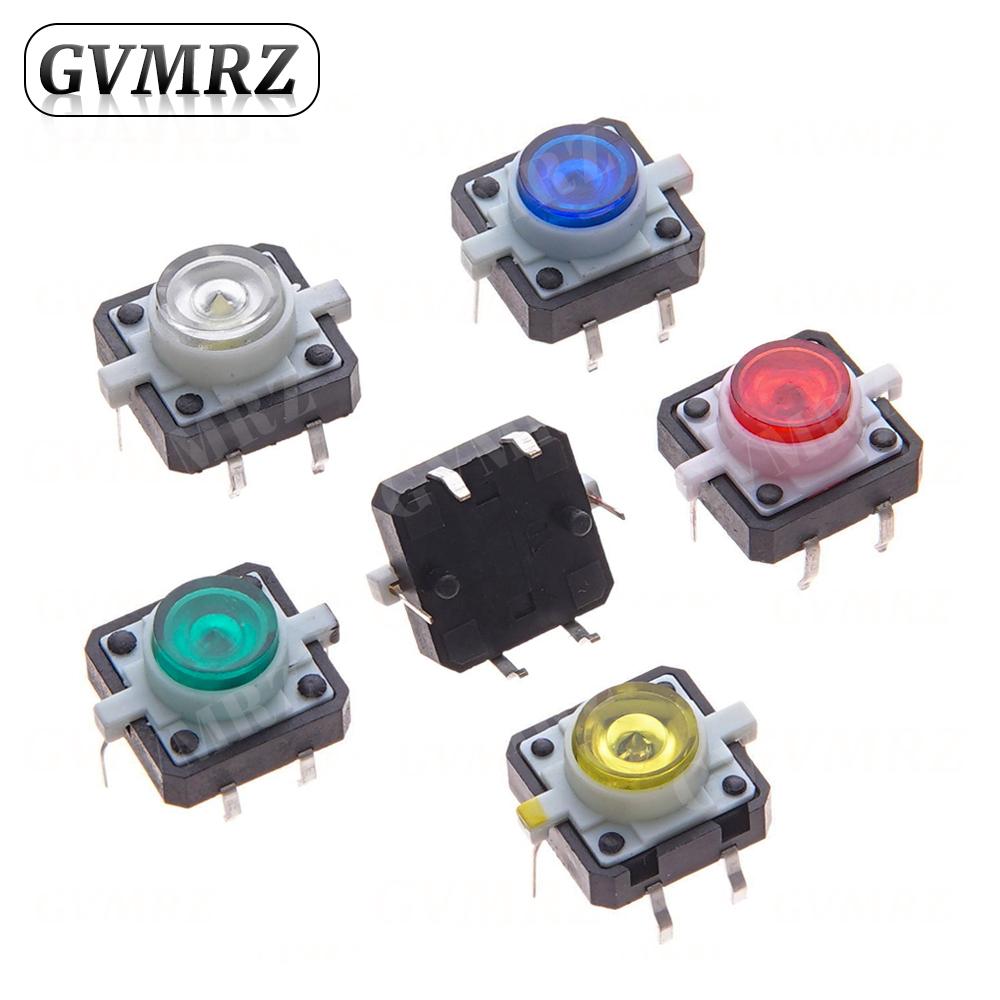 5PCS 12X12X7.3 Tactile Push Button Switch Momentary Tact LED 5 Color 12X12X7.3mm 12*12*7.3mm