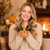 Halloween Pumpkin Bat Figurine Resin Double Layer Pumpkin Bat Statue Tabletop Decoration for Halloween Party Indoor Home Fireplace Shelf Display