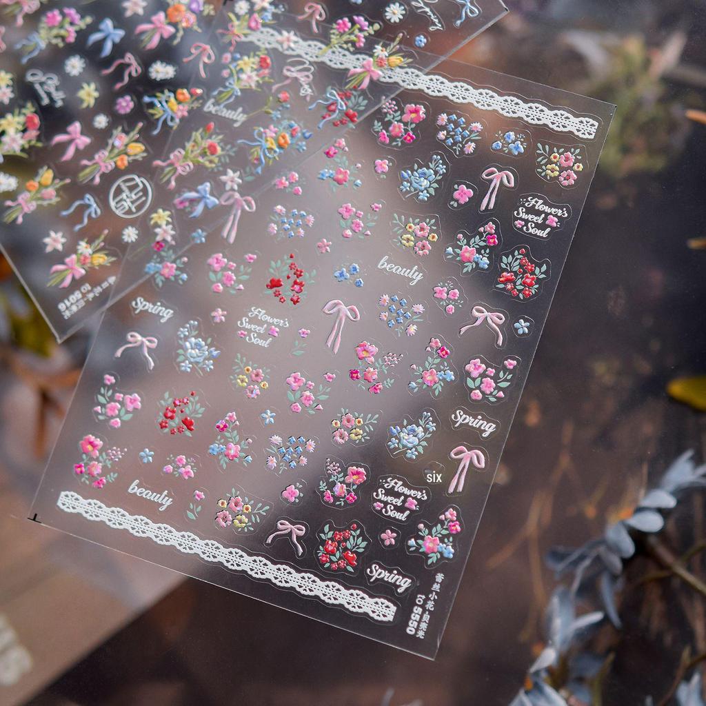 Tomoni Shell Light Nail Stickers - Spring Flower Lace Design Decorative Stickers