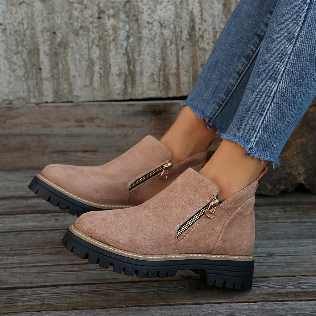 2025 Europäische und amerikanische Übergröße 35-43 Herbst und Winter schöne vielseitige Stiefel mit dickem Absatz und Wildleder-Seitenreißverschluss