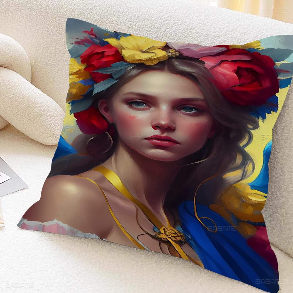 U-Ukraine-Flag Girl Pattern Pillow Gifts Home Office Furnishings Bedroom Sofa Car Cushion Cover Case 45x45cm