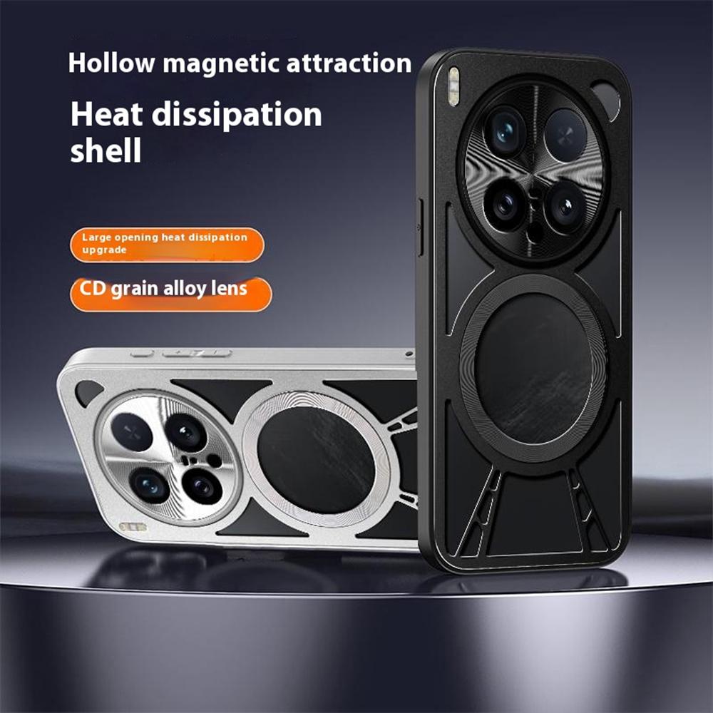 For vivo X200 Ultra 5G Case Magnetic Kickstand Hollow Heat Dissipation Silicone+PC+Metal Bumper Phone Cover