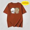 Japanese Soft Cute Animal Tshirt Cute Panda Bear Feeding Cat Pattern Loose Round Neck Top