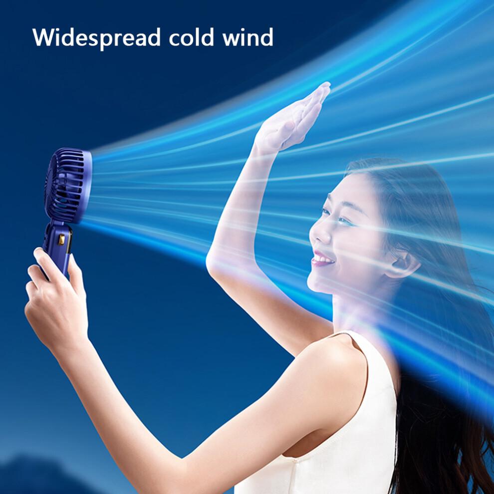 (Blue) Powerful Handheld Fan with Digital Display 1200mAh 5 Speed Desk Fan USB Charging Cooling Fan