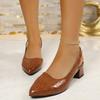 Women Pointed Toe Pu Leather Summer Sandals Woman Square Heels Office Pumps Female Classic Shoes Ladies Plus Size Footwear