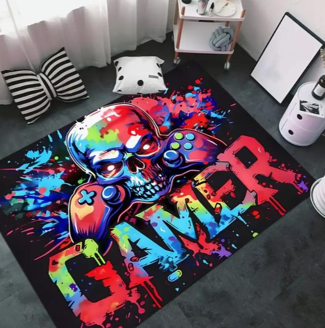 Flannel Floor Mat Player Carpet and Halloween Controller Game Room Pattern Floor Mat Gaming Player Atmosphere and Non Slip Mats
