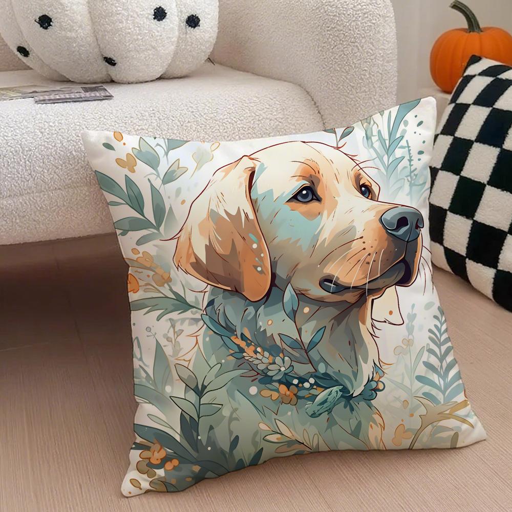 Labrador Retriever Cushion Cover Linen Pillow Case Soft Breathable Protective Couch Room Decoration