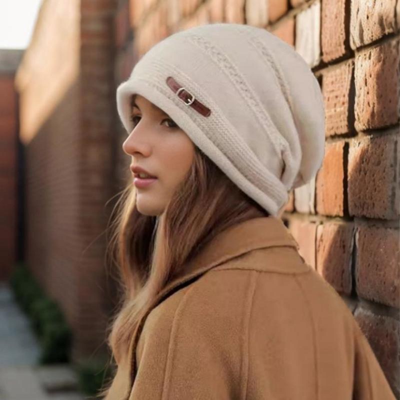 All-Match Large Head Circumference Curled Brim Velvet Hat Autumn And Winter Thickened Knitted Hat Women'S Warm Wool Hat