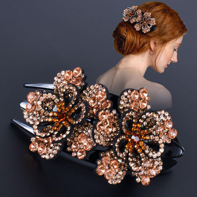 Koreanische große Strass Hochsteck-Entenschnabel-Haarspange - Drei-Zahn-Klammer für Mütter