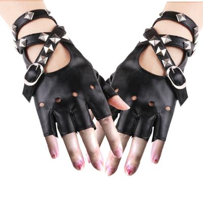 1 paar PU Leder Halbe Finger Handschuhe Niet Punk Fingerlose Handschuhe Gothic Hip Hop Fäustlinge Motor Cool Niet Hohl tanzen Handschuh