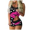 Women Print Pajamas Sleeveless Lace Cami Shorts Lingerie Sleepwear Set