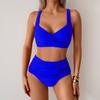 2025 Seksowny Niebieski Strój Kąpielowy na Ramiączkach Kobiety Zestaw Bikini z Wysokim Stanem Brazylijski Strój Kąpielowy Damski Krzyżowy Push Up Plażowy Strój Kąpielowy