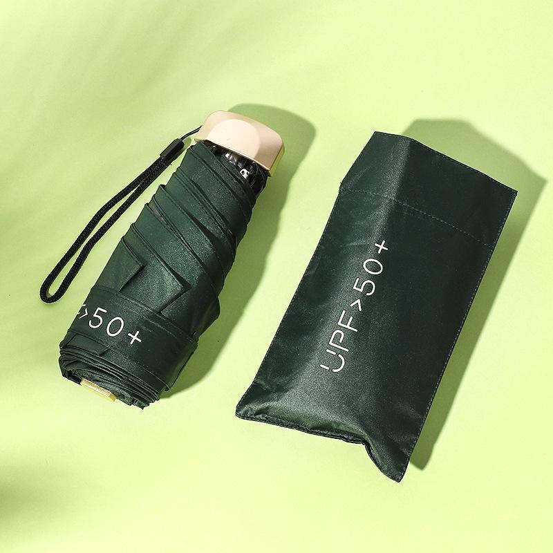 Jieguo Anti-UV Flat Handle Black Sun Umbrella - Solid Color Five-fold Design