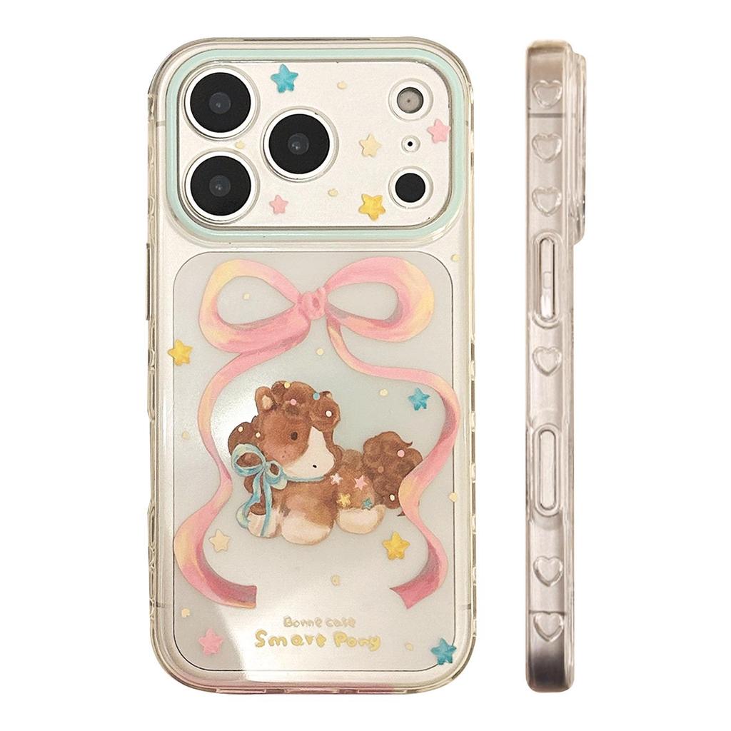Bowknot Pony Apple Phone Case for iPhone 16 Pro Max: Clear, Cartoon Soft Cover for Besties