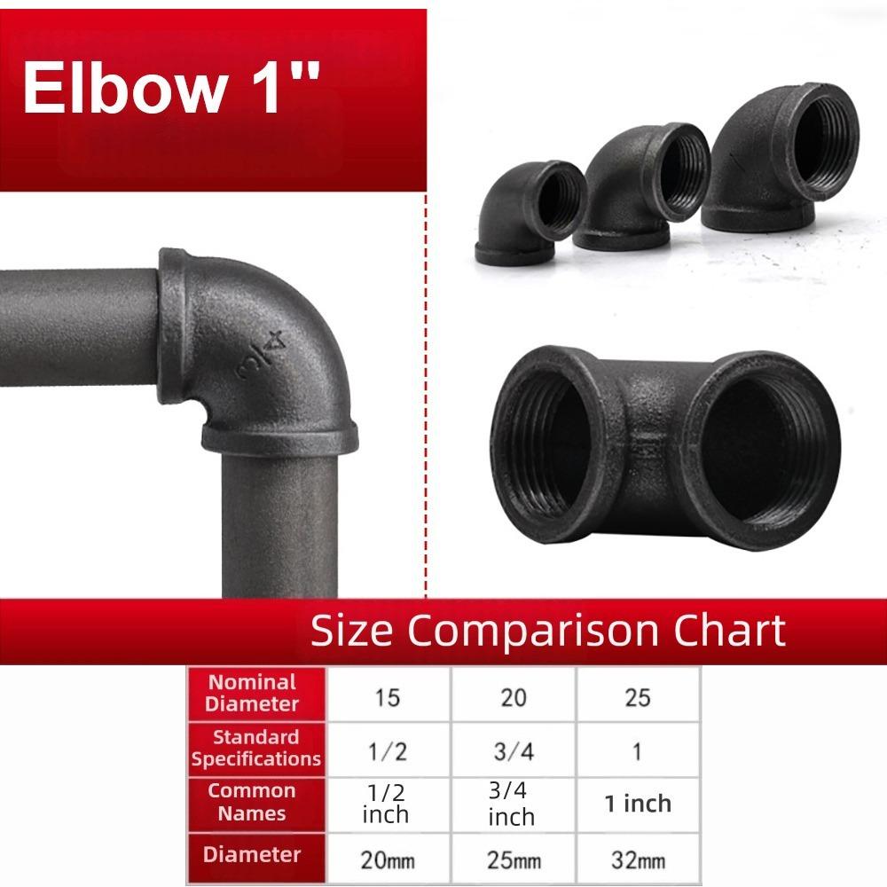 New Black Pipe Fittings Elbow Malleable Iron Plumbing Pipe Joint Threaded 1/2'' 3/4'' 1'' Pipe Accessories