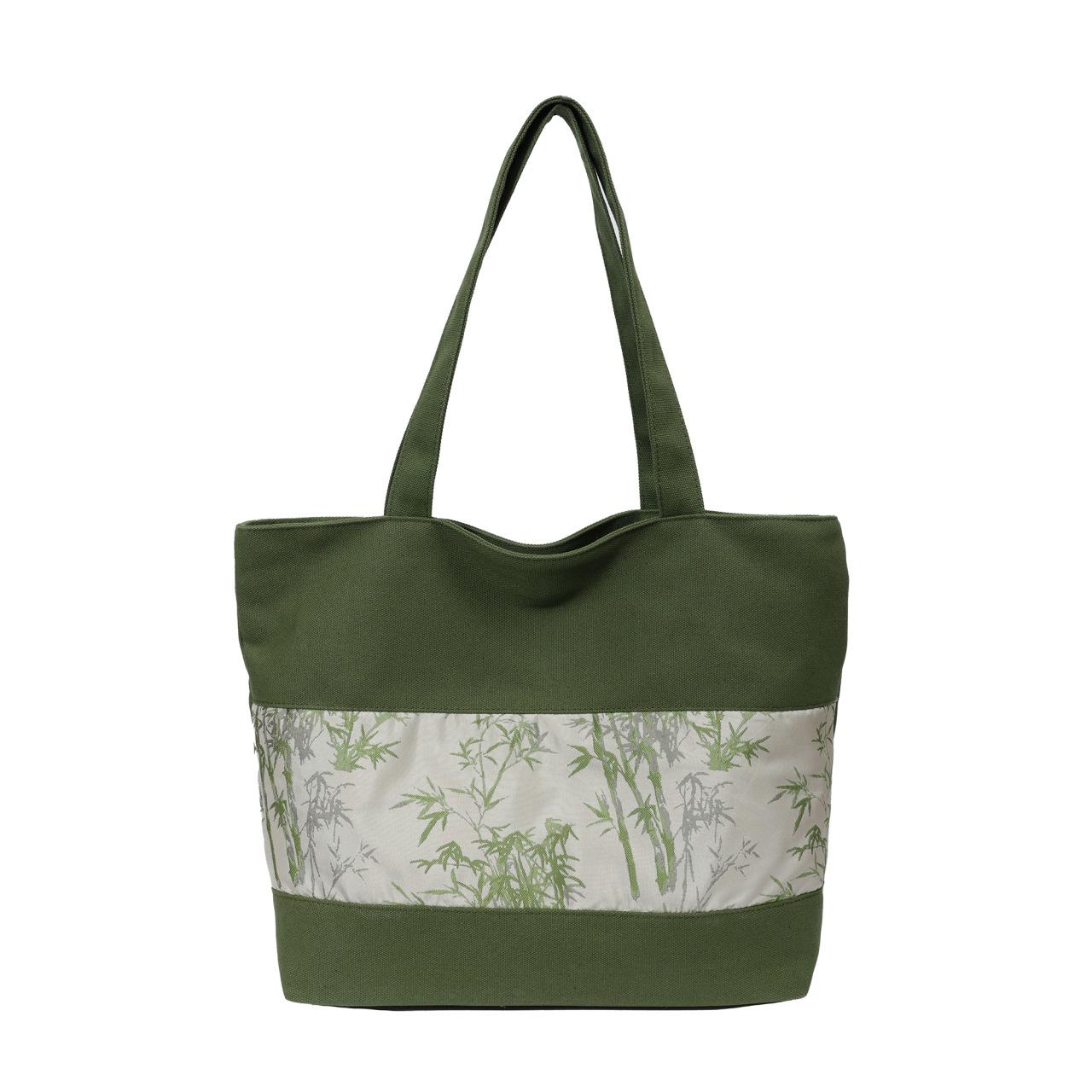 

Splicing printed canvas bag Going out shopping Women s portable shopping bag Large capacity versatile men s and women s shoulder bag зелений