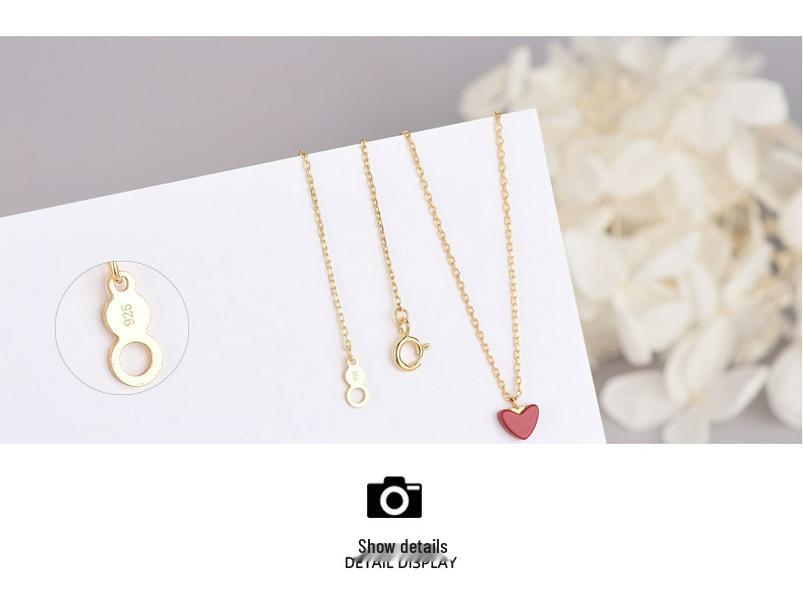 S925 Sterling Silver Minimalist Little Red Heart Necklace - Japanese & Korean Design, Women's Heart Clavicle Chain.