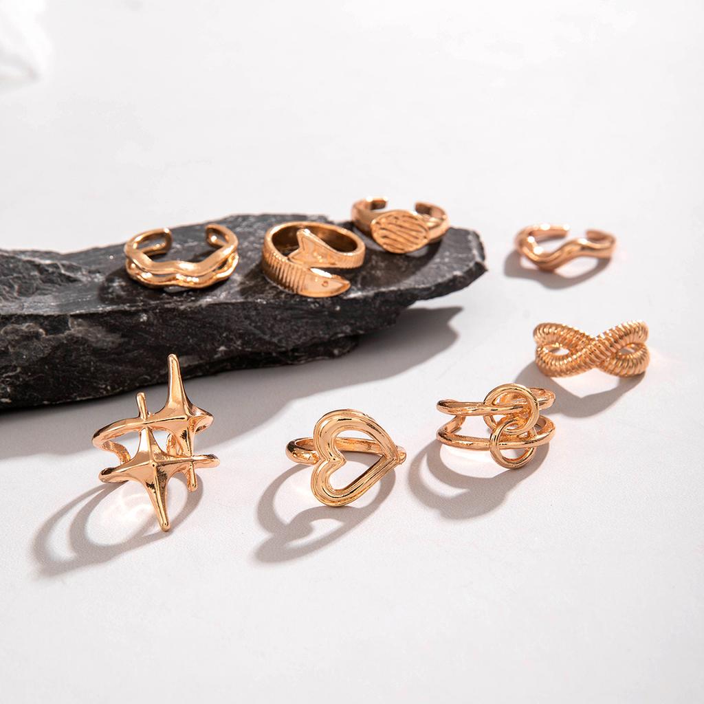 Fashionable irregular geometric openwork ring set design sense peach heart butterfly opening ring for women