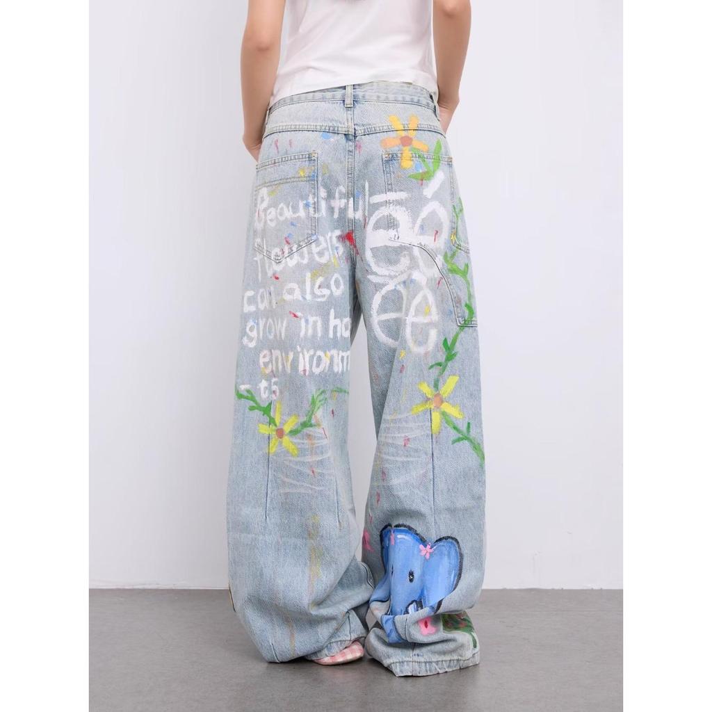 Men's Spring Retro Graffiti Print Wide-Leg Jeans: Casual, Cool, Loose-Fit