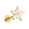 Titanium Labret Earring Star With White Cubic Zirconia - Gold 1.2/6