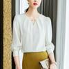 Office Lady Elegant V-Neck Shirt Female Clothing Folds Fashion Pearl Chain Spring Autumn Long Sleeve Loose Solid Color Blouse