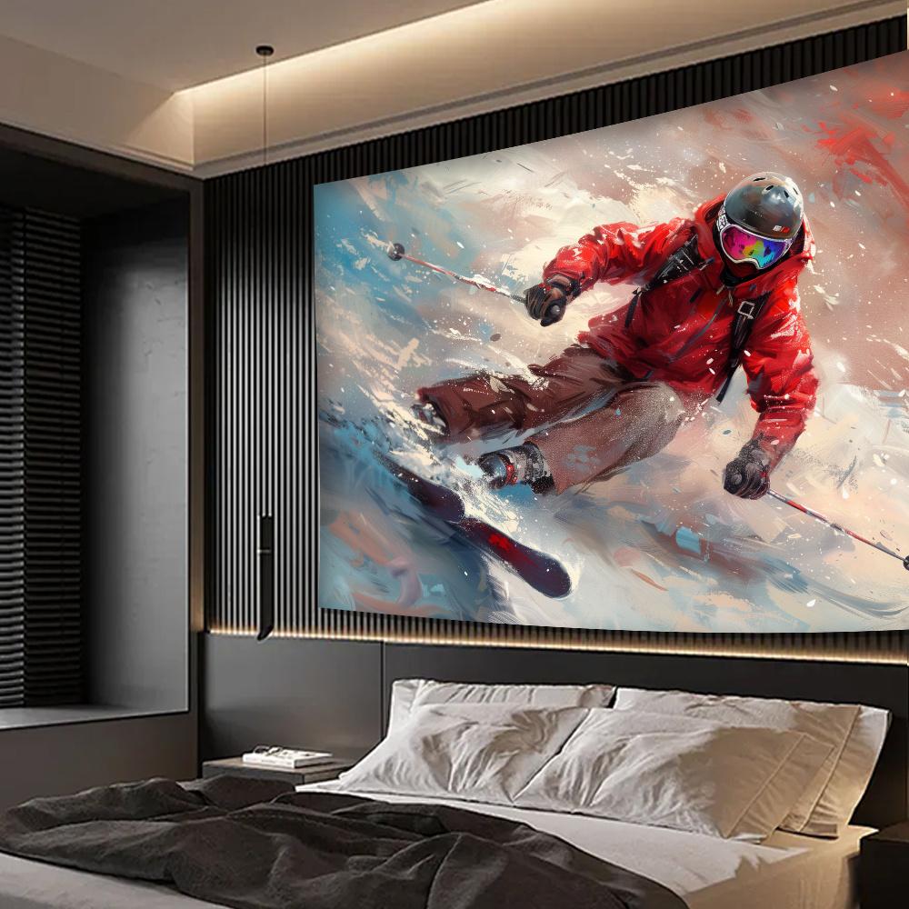 Action Skiing Tapestry - Modern Wall Art for Home Styling, Perfect for Living Rooms and Bedrooms, Unique Design, Vibrant Colors