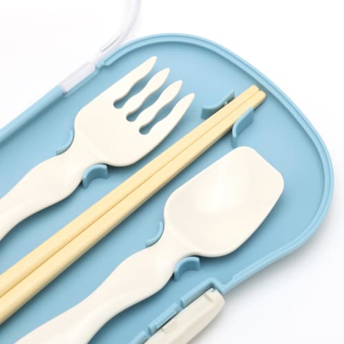 Mii Trio Cutlery Set, Blue, Bento Chopsticks, Children's Chopsticks, Spoon, Fork Set with Case, Made In Japan