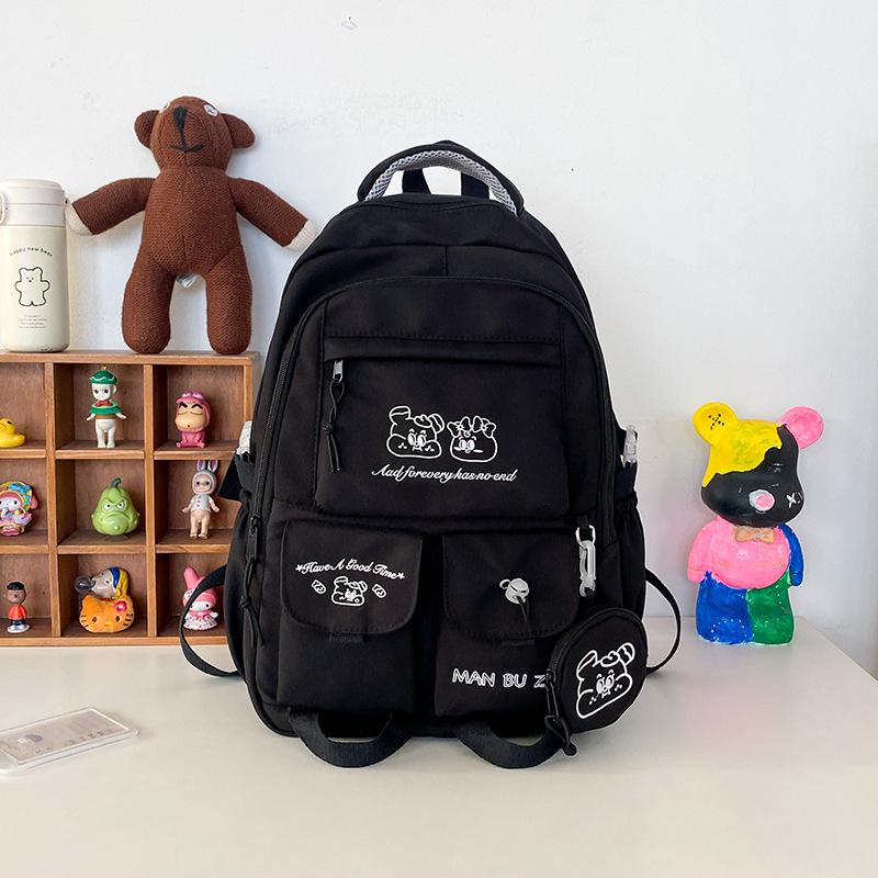 

New schoolbag high value primary school students embroidered backpack large capacity contrasting color middle school students backpack