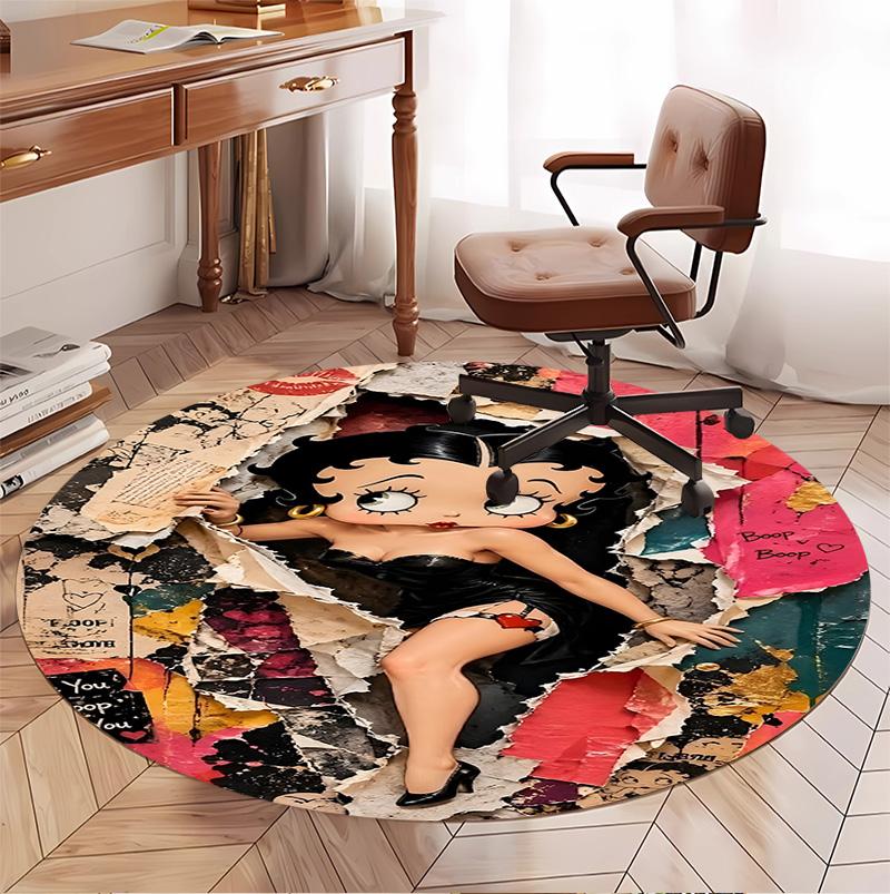 Betty Boop Pattern Round Rug, Indoor/Outdoor Mat, for Picnic, Gameroom, Bedroom, Office, Living Room, Home Decor Carpet, Birthday Gift