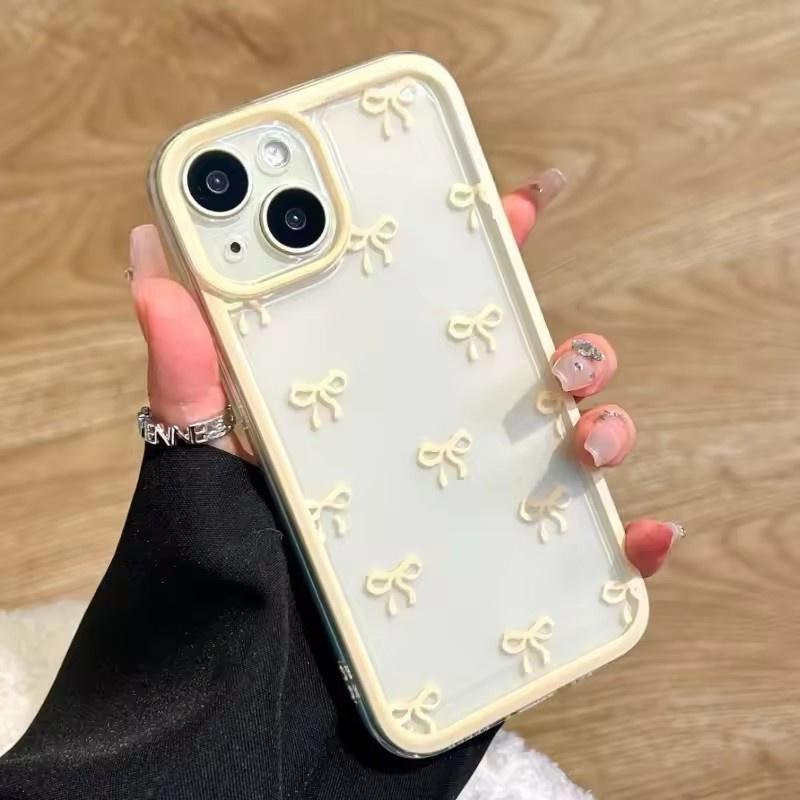 Barevné provedení s mašlí Měkký kryt na telefon Pro iPhone 17 Air 16 15 14 13 12 11 Pro Max 16 Plus 16E Nárazuvzdorný Měkký Průhledný Kryt