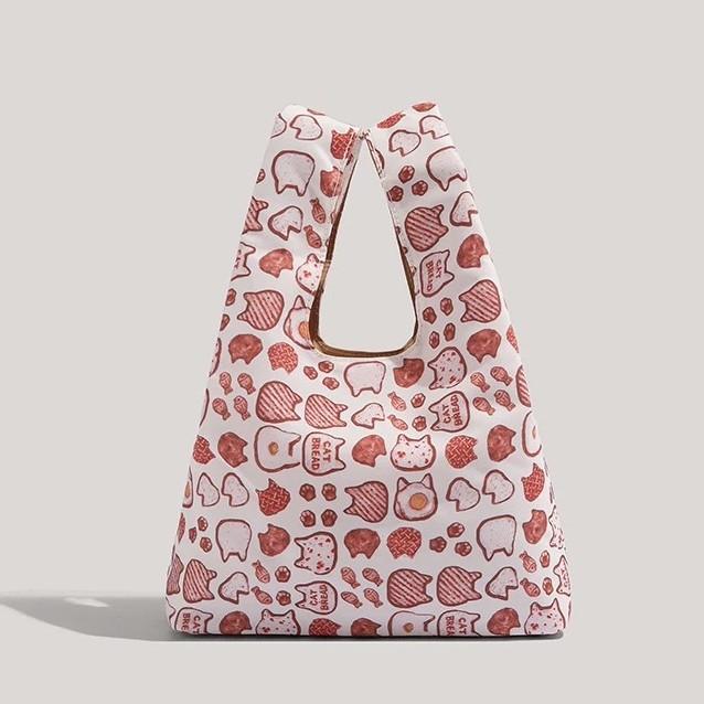 Japanese Style Cartoon Cat Bucket Bag Student Handbag 2024 New Simple Commuter Lunch Bag Outdoor Storage Bag