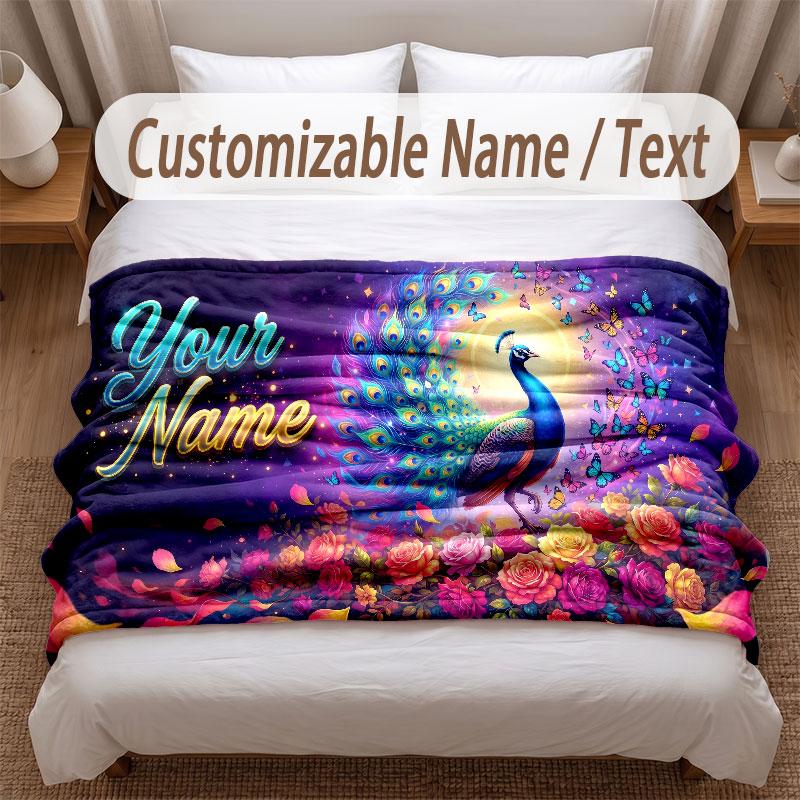 Floral Garden Theme Soft Blanket Personalized Custom Name Text Print Warm Blanket Home Sofa Bedroom Decor