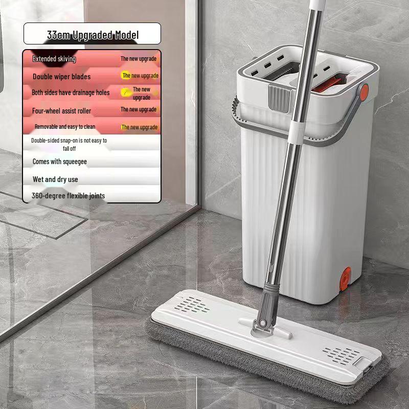 

Household Wet & Dry Lazy Mop Set - Hand-Free Flat Mop with Bucket 1 Bucket, 1 Mop, 4 Cloths