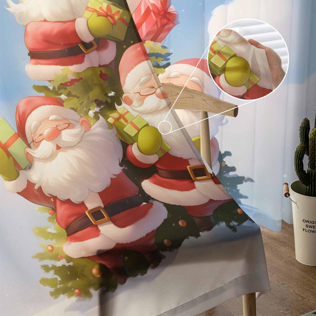 Weihnachtsmann Weihnachtsbaum Schneeflocken Transparente Vorhänge Moderner Gazevorhang für Wohnzimmer Schlafzimmer Voile-Garnvorhänge