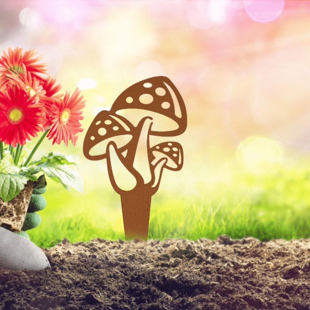 Oversized Metal Mushroom Garden Stake Yard Art Wall Sculpture