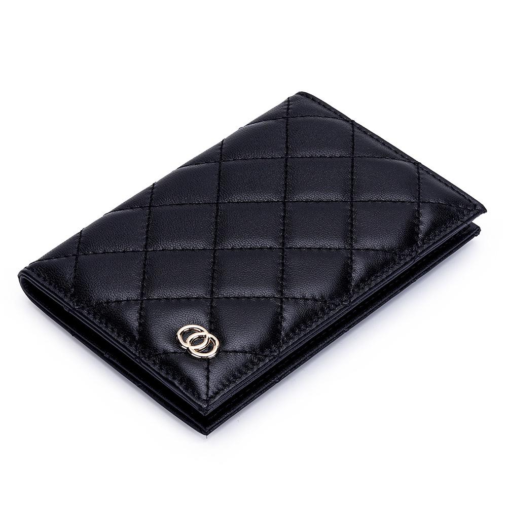 Chic Lambskin Diamond-Pattern Bi-Fold Passport & ID Wallet