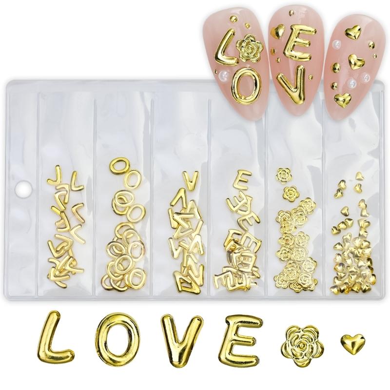 6 Grids Gold/Silver 3D Punk Metal Nail Studs Shells Butterfly-Heart Nail Rivet Gems Nail Art Jewels for Nail Art Designs