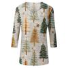 Women's Christmas Print V-Neck Three-Quarter Sleeve Loose Fit Casual Shirt