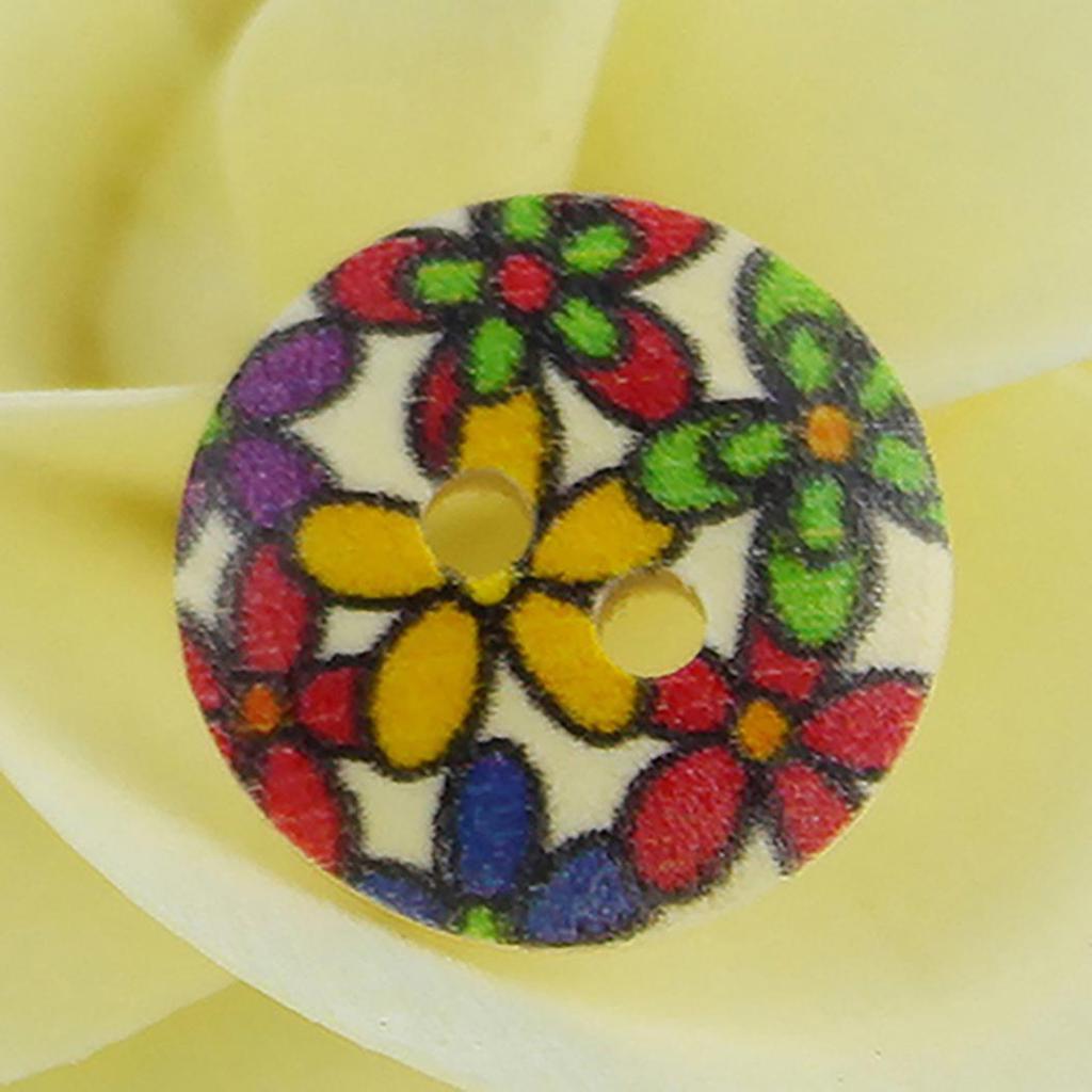 100 st blandade flerfärgade 2 hål träsömnadsknappar Scrapbooking 15mm knapp