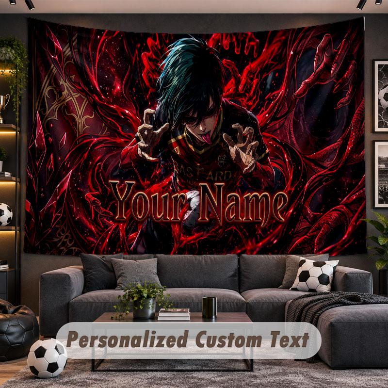 Wall Hanging Tapestry Custom NameBlue Lock Pattern Personalized Printed Fabric Wall Decor