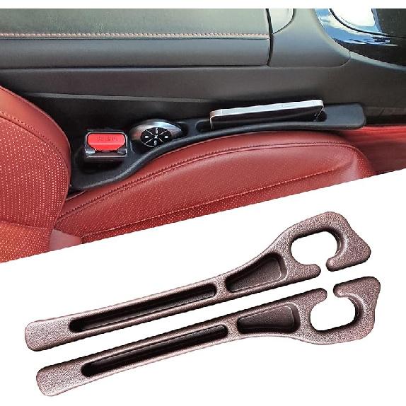 Elastic Car Seat Gap Filler Organizer (2-Pack) - Universal Fit For Car SUV Truck, Black Leather Texture, Prevents Items From Falling Between Seats,