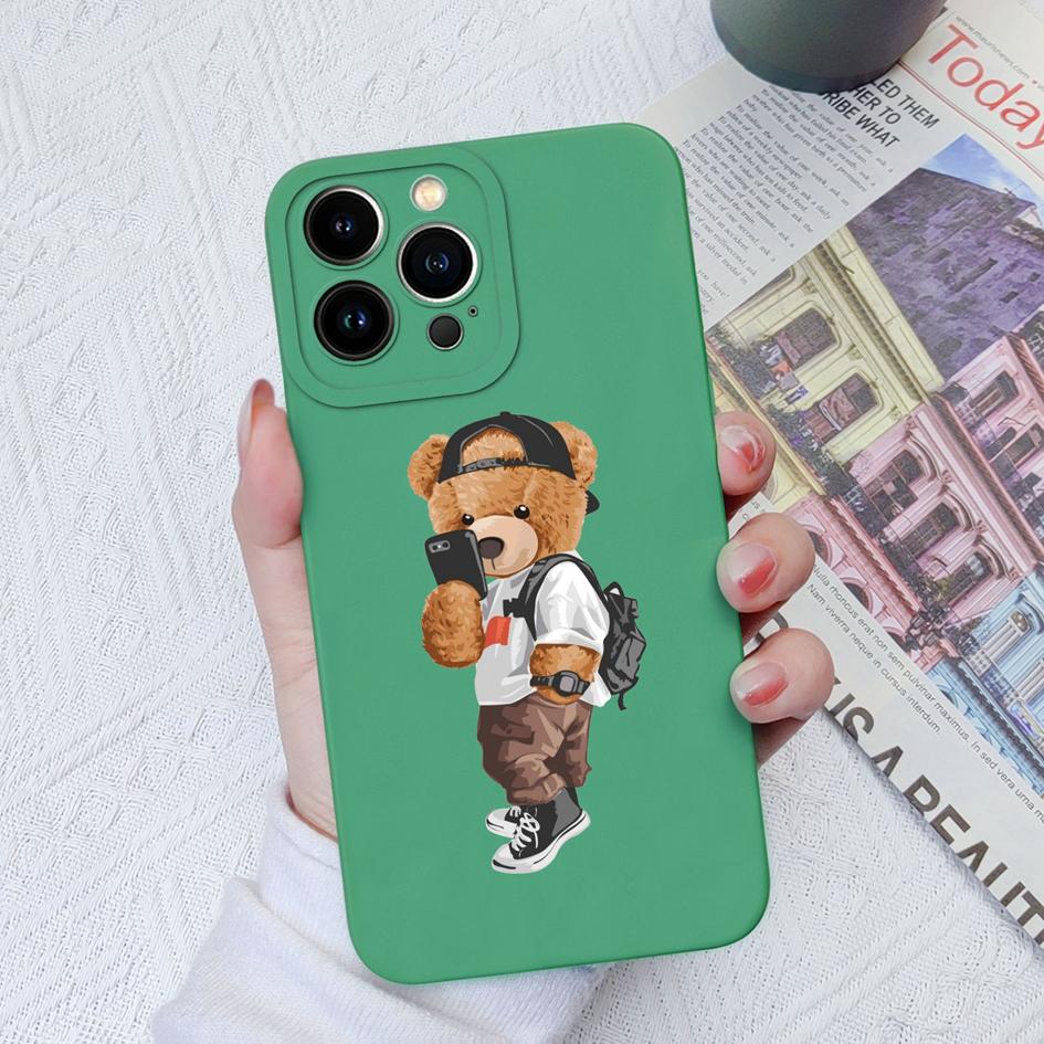 Pouzdro pro Apple iPhone X XS XR SE 14 13 12 11 8 7 6 Zadní kryty Pro Max Mini Cute Bear Cartoon Nárazuvzdorné tekuté silikonové obaly na telefony pro iPhone