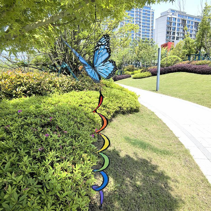 Outdoor Butterfly Wind Spinner Garden Hanging Decoration with Spiral Tail for Yard Patio Porch Balcony and Home