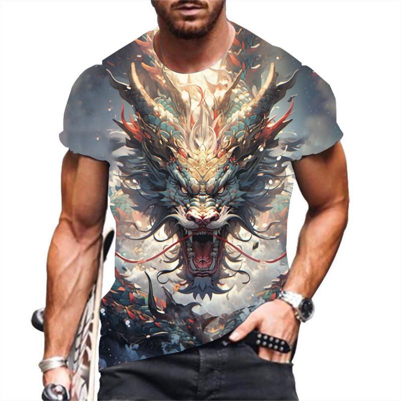 Fashion Men's Crew Neck Short Sleeve 3D Casual Color Printing Casual Short Sleeve Crew Neck T-Shirt