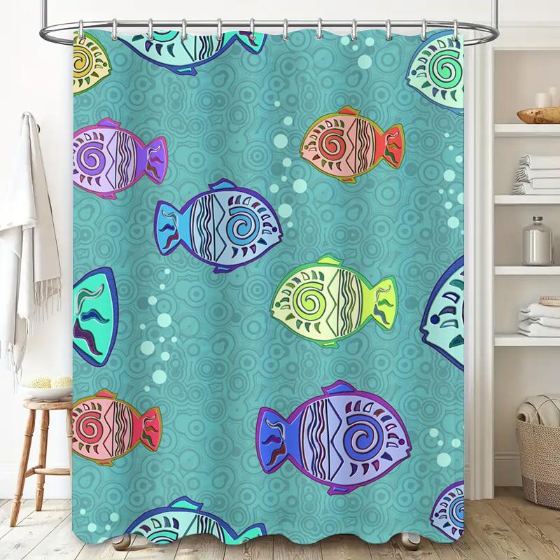Colorful Fish Shower Curtain Blue Green Tones, Patterned Bathroom Liner for Home Decor Waterproof Fabric (72 X 72 Inches)