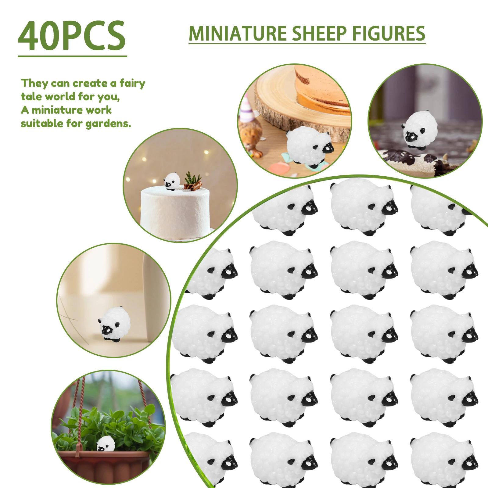 40Pcs Miniature Sheep Figures Resin Mini Sheep Figurines Animals Model Mini Garden Sheep DIY Moss Realistic Sheep Cake Topper