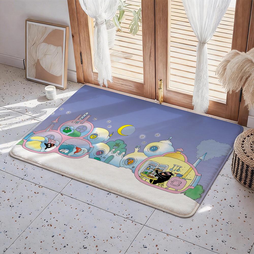 

Les Barbapapa Cartoon Floor Mat Eco - Flannel Doormat Non-Slip Odorless Indoor Floor Rug Soft Short Plush Home Mat 40x60cm