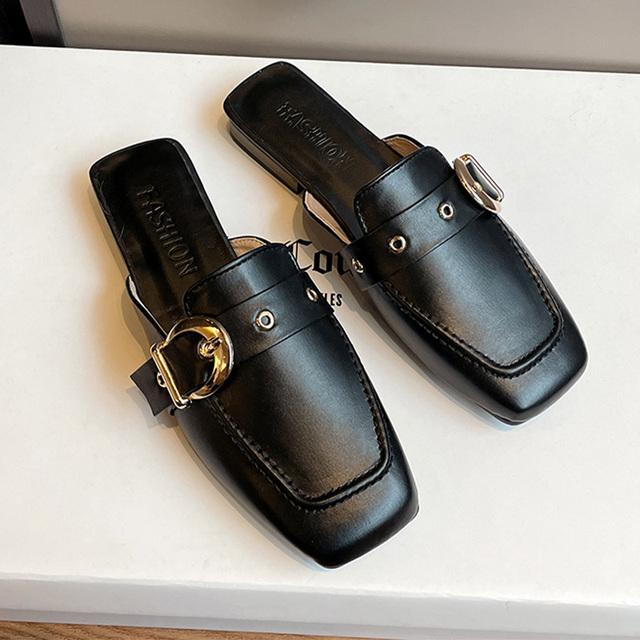 

Женские тапочки на плоской подошве, модные сандалии с пряжкой и пяткой на спине, весна-лето, новые трендовые повседневные шлепанцы, женская обувь, женские шлепанцы 35 чёрный