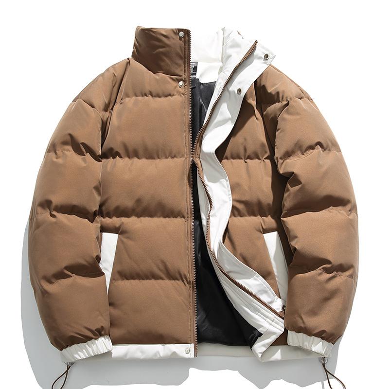 

Мужская зимняя корейская версия однотонной одежды с воротником-стойкой на хлопковой подкладке, теплая и утолщенная повседневная одежда из хлопка, мужские куртки 3XL темно-коричневого